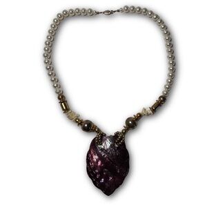 Estate Beaded Necklace with Iridescent Purple Shell Pendant